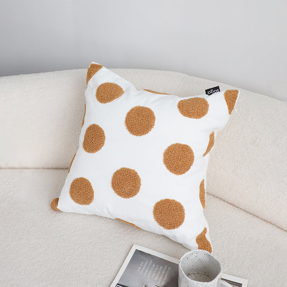 SOGA 2X Tufted Cushion 45cm White Brown Polka Dot Circle Pattern Decorative Throw Pillow