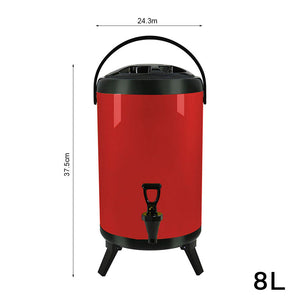 SOGA 4X 8L Stainless Steel Insulated Milk Tea Barrel Hot and Cold Beverage Dispenser Container with Faucet Red