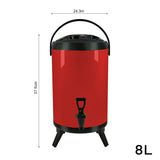 SOGA 4X 8L Stainless Steel Insulated Milk Tea Barrel Hot and Cold Beverage Dispenser Container with Faucet Red
