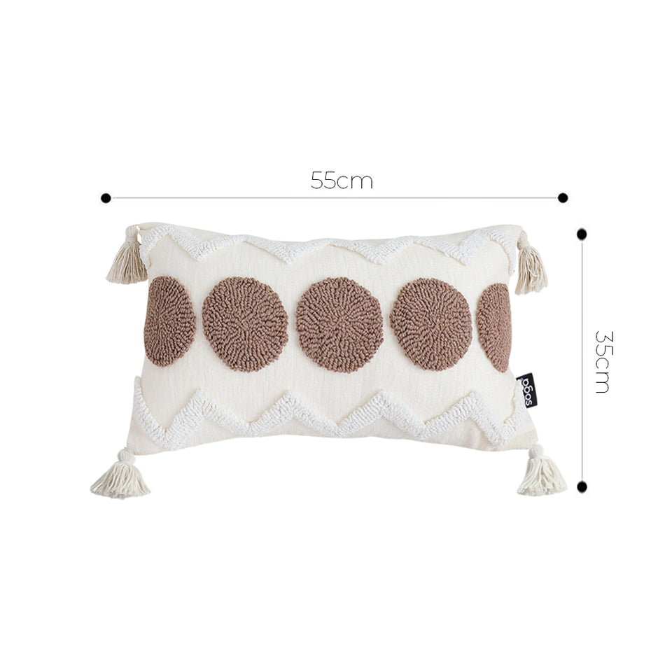 SOGA 2X Boho Tufted Cushion 30x50cm Tassel White Brown Circle Decorative Throw Pillow