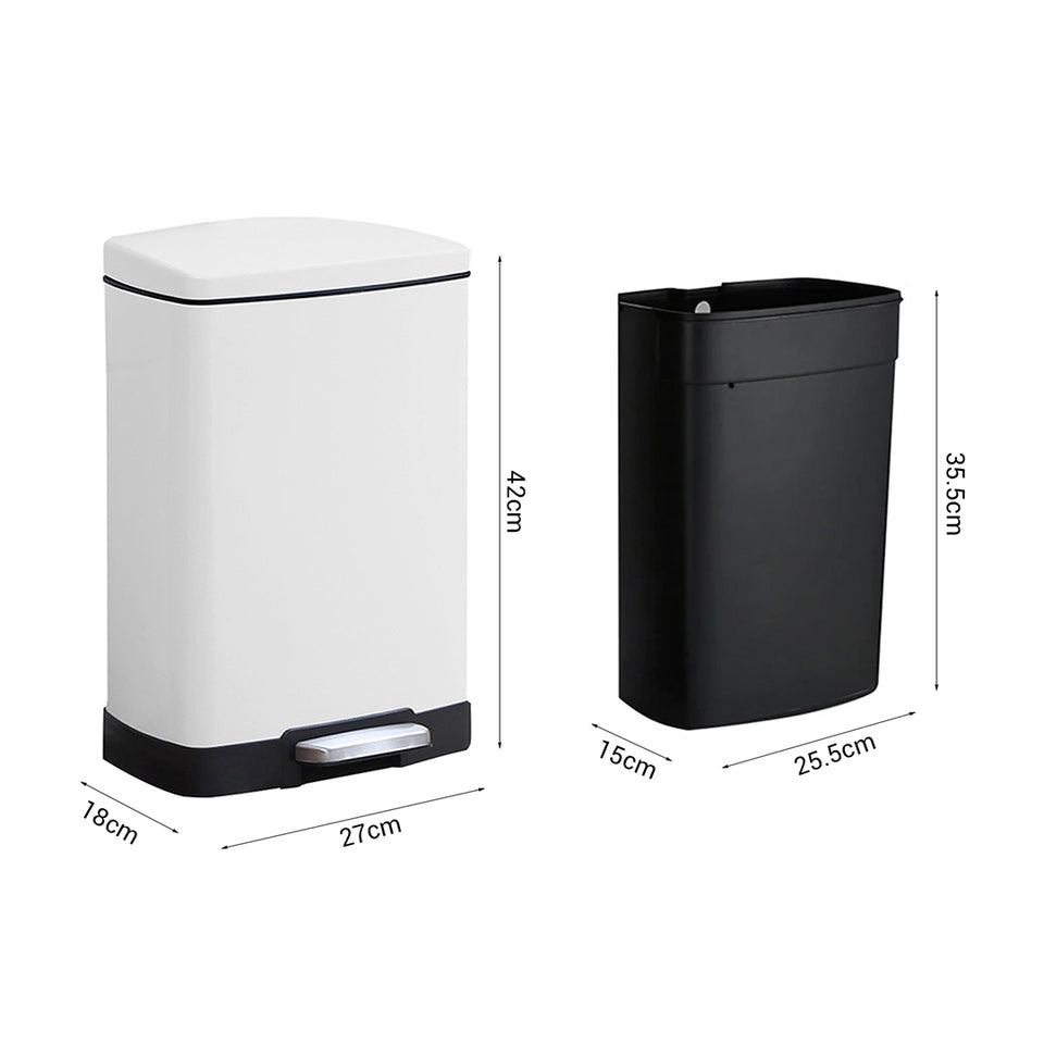 SOGA 2-Pack 12L White Stainless Steel Foot Pedal Trash Bin