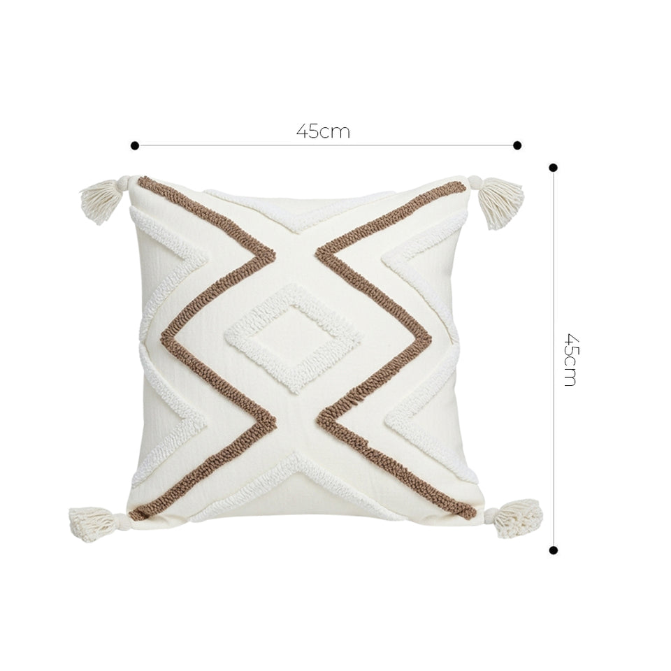 SOGA 2X Boho Tufted Cushion 45cm Tassel White Brown Geometric Decorative Throw Pillow