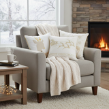 SOGA Christmas Bundle – White Chenille Throw Blanket & Festive Gold Accent Holiday Pillows