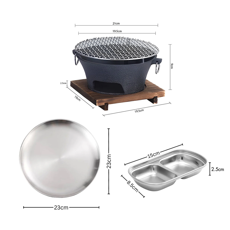 SOGA Kitchenware Bundle – Silver Grilling Plate, Divided Sauce Pan & Cast Iron BBQ Grill