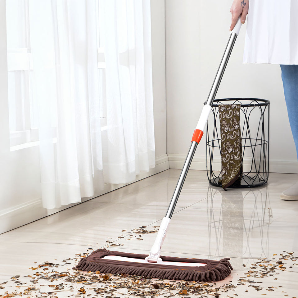 SOGA 60x12 Coffee Microfiber Flat Mop Floor Cleaning Pads Rotating Dust Remover
