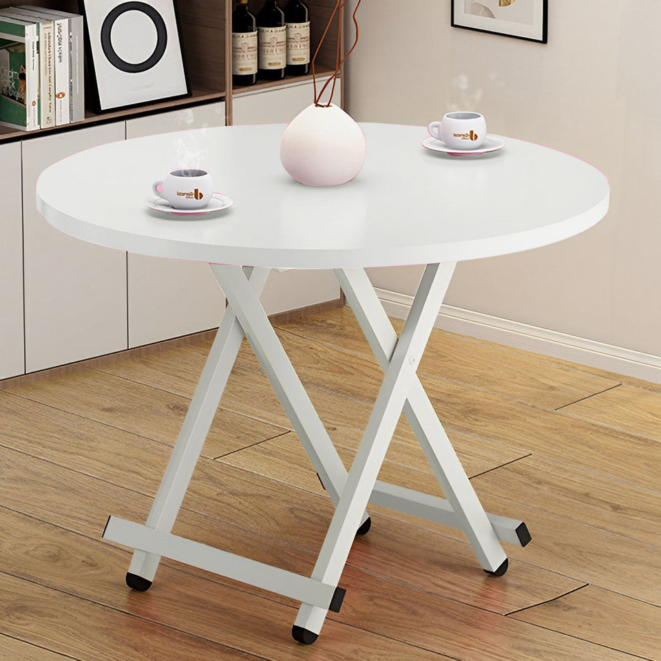 SOGA White Dining Table Portable Round Surface Space Saving Folding Desk Home Decor