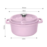 SOGA 24cm Pink Cast Iron Ceramic Stewpot Casserole Stew Cooking Pot With Lid