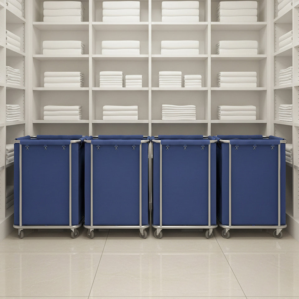 SOGA Stainless Steel Commercial Square Soiled Linen Laundry Trolley Cart with Wheels Blue