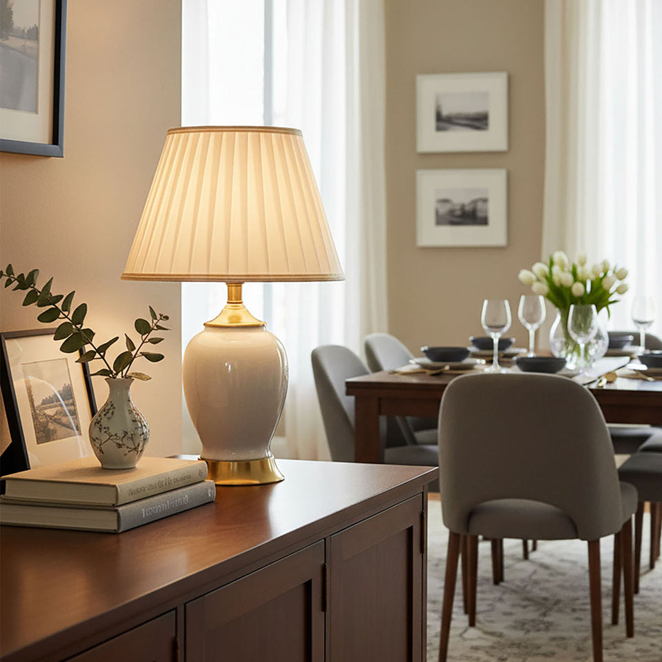 SOGA 4X Ceramic Oval Table Lamp with Gold Metal Base Desk Lamp White
