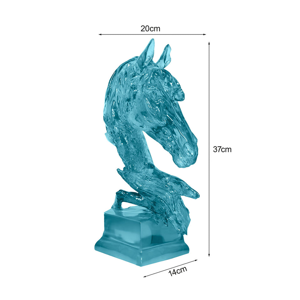 SOGA 37cm Blue Horse Head Resin Sculpture Flowing Mane Design Modern Art for Home Decor