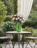 SOGA Green Glass Flower Vase with 8 Bunch 5 Heads Artificial Fake Silk Rose Home Decor Set