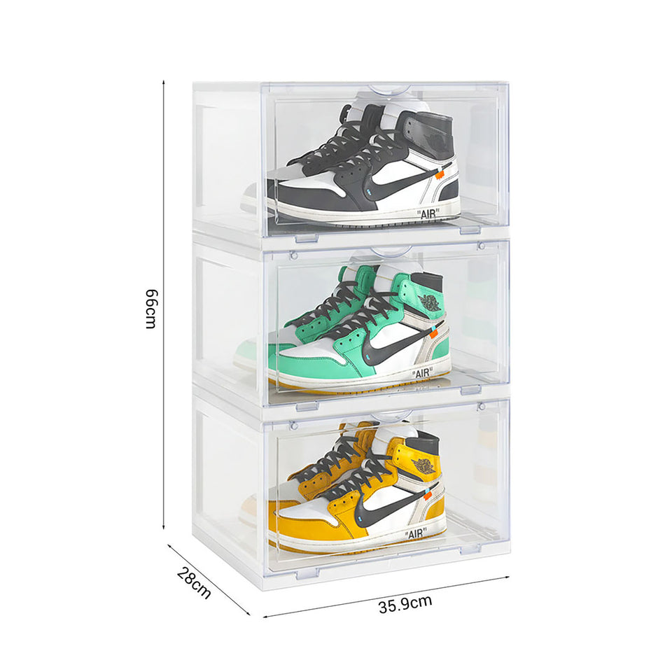 SOGA  2X 3 Tier Transparent Portable Shoe Organiser Sneaker Footwear Folding Plastic Bin Stackable Storage Box with Magnetic Door