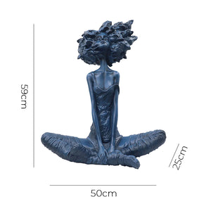 SOGA 59cm Blue Resin Sculpture Abstract Yoga Girl Design for Home Decor
