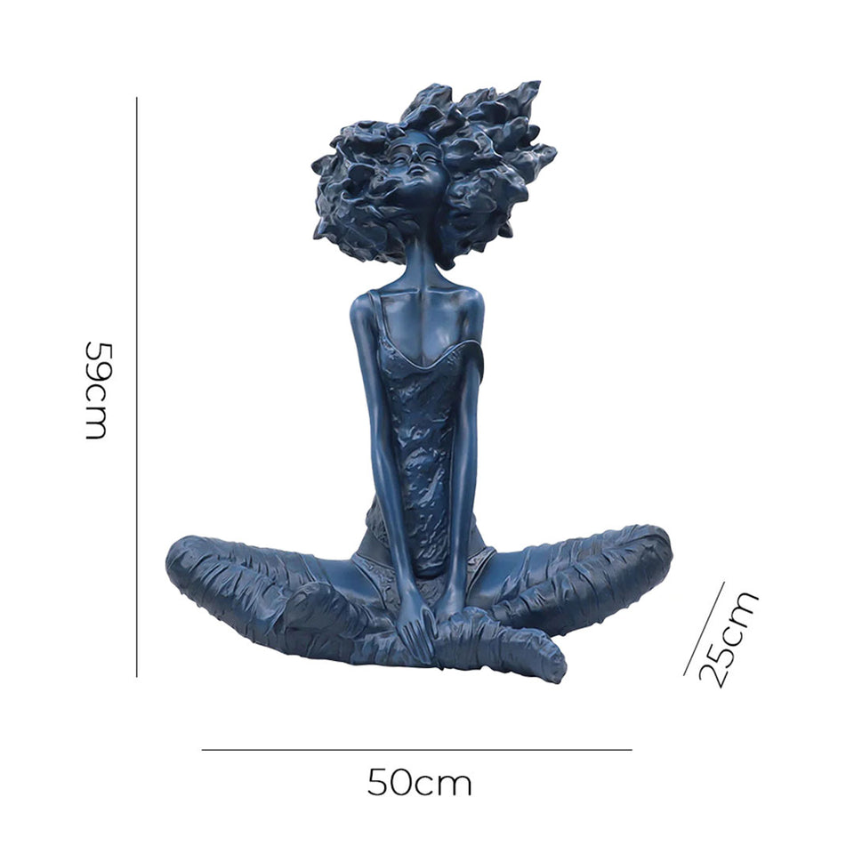 SOGA 59cm Blue Resin Sculpture Abstract Yoga Girl Design for Home Decor