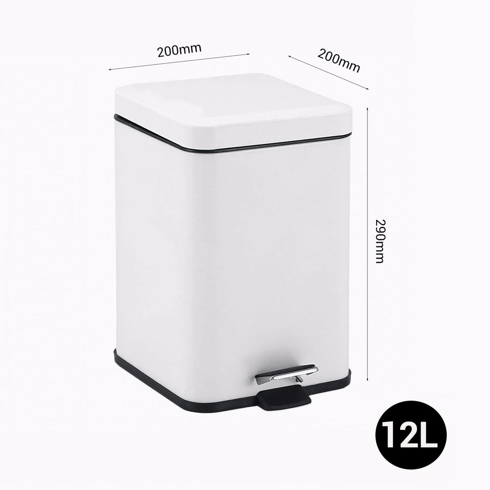 SOGA 4X Stainless Steel Foot Pedal Bin Square White 12L