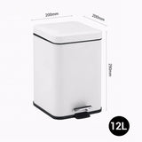 SOGA 4X Stainless Steel Foot Pedal Bin Square White 12L