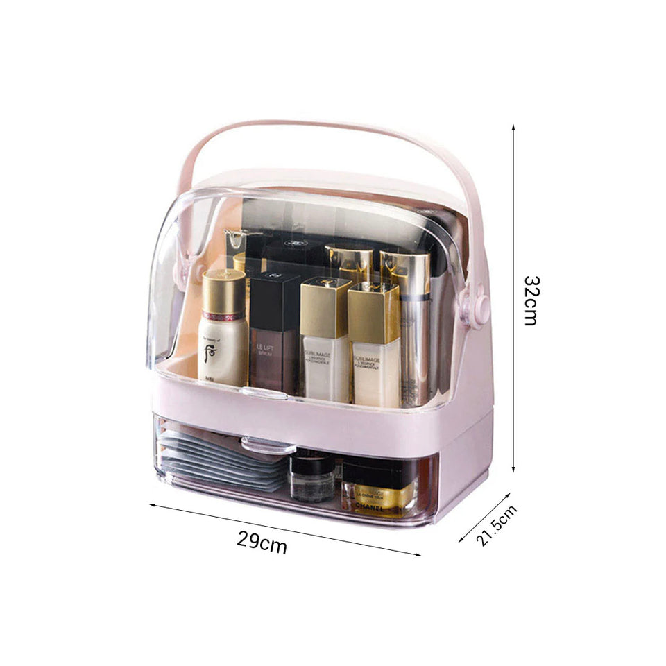 SOGA 2X 2 Tier Pink Countertop Makeup Cosmetic Storage Organiser Skincare Holder Jewelry Storage Box with Handle