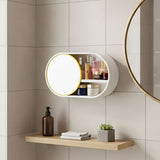SOGA 39cm Oval Wall-Mounted Mirror Storage Box Vanity Mirror Rack Bathroom Adhesive Shelf Home Organiser Decor