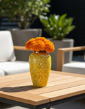 SOGA 30x19cm Yellow with White Mini Floral Medium Ceramic Flower Vase Elegant Living Room Home Decor