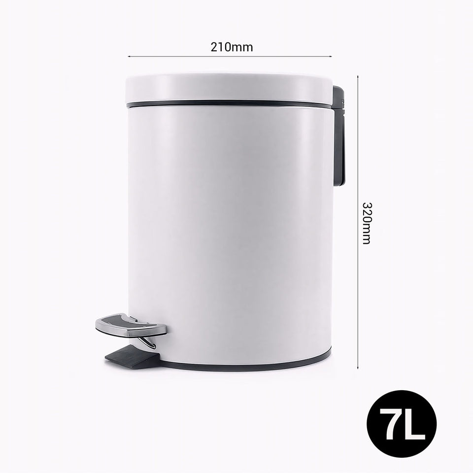 SOGA 2X Foot Pedal Stainless Steel Rubbish Recycling Garbage Waste Trash Bin Round 7L White