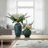 SOGA Home & Living Bundle – Light Blue Ceramic Flower Vases for Elegant Living Room Decor
