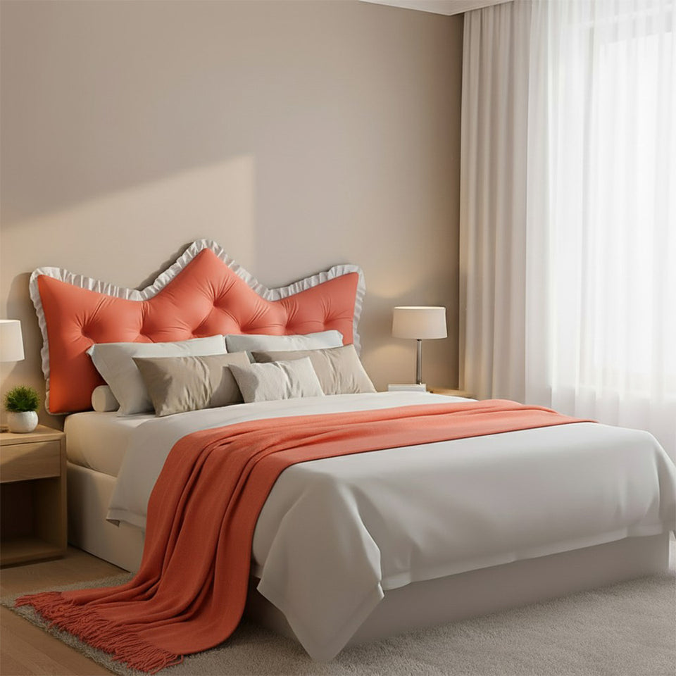 SOGA Home & Living Bundle – Pink Tufted Crown Pillow & Orange Acrylic Knitted Throw Blanket