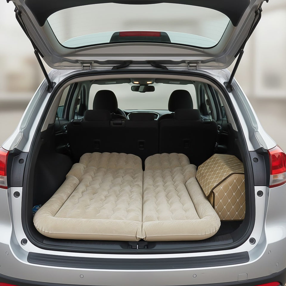 SOGA Car Bundle – Beige Leather Collapsible Trunk Organizer & Inflatable Boot Mattress