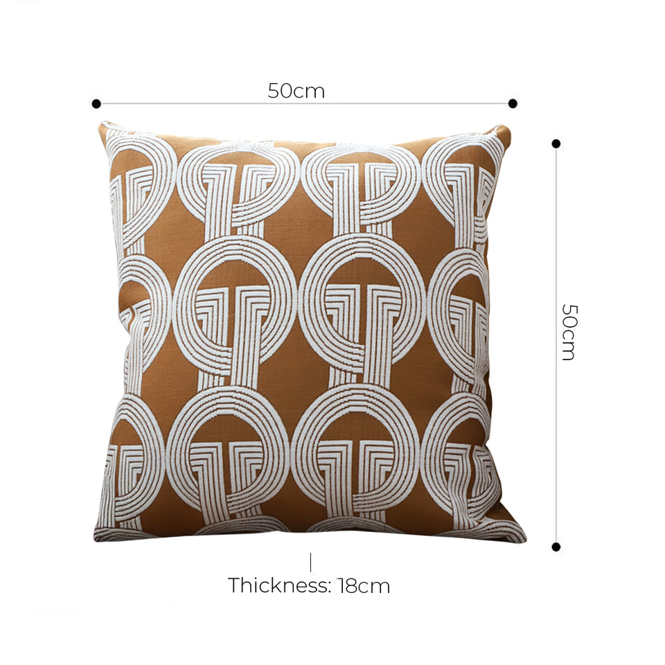 SOGA 50cm Throw Pillow Brown Circular Chain Jacquard  Decorative Square for Home Decor