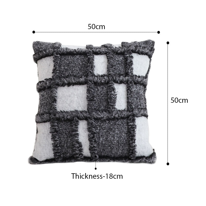 SOGA 50cm Bohemian Gray Fringe Checkerboard Textured Throw Pillow