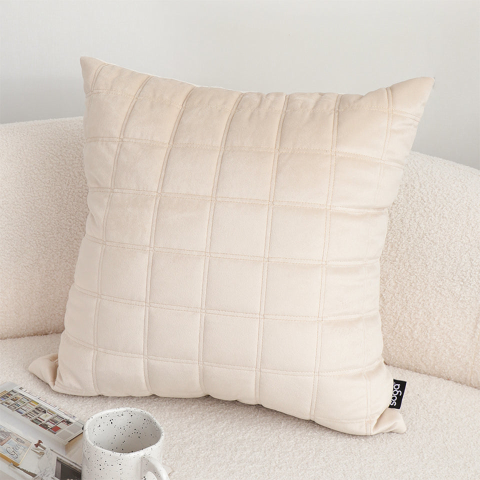 SOGA 2X 50cm Beige Quilted Grid Pattern Decorative Throw Pillow