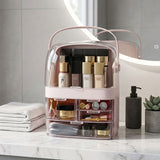 SOGA 2X 3 Tier Pink Countertop Makeup Cosmetic Storage Organiser Skincare Holder Jewelry Storage Box with Handle