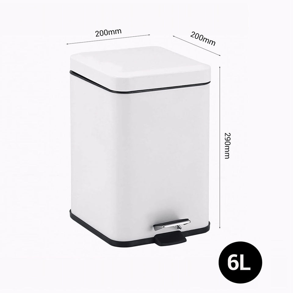 SOGA 2X Stainless Steel Foot Pedal Rubbish Bin Square White 6L