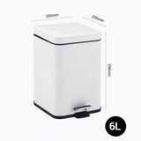 SOGA 2X Stainless Steel Foot Pedal Rubbish Bin Square White 6L
