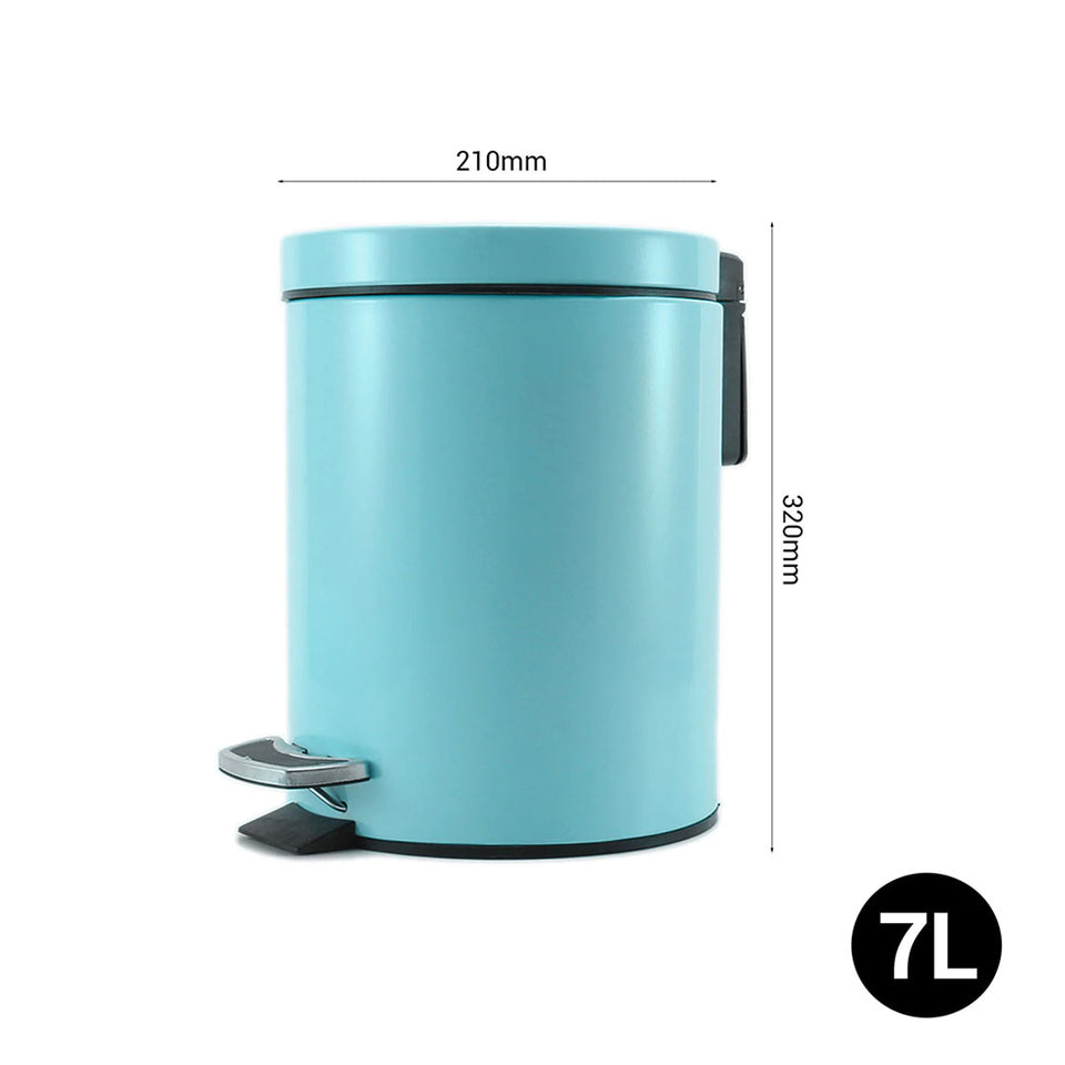 SOGA 2X Foot Pedal Stainless Steel Round Trash Bin Blue 7L