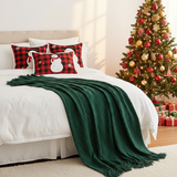 SOGA Christmas Bundle – Red Snowman Pillows & Green Diamond Knitted Throw Blanket