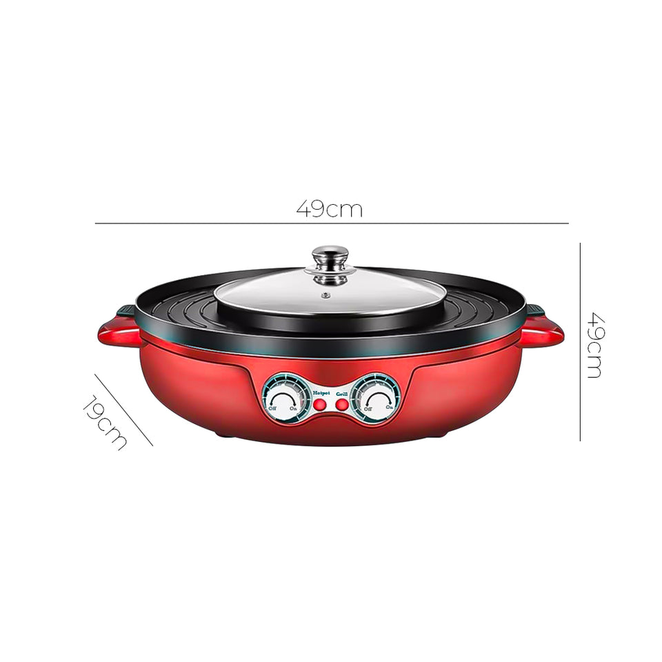 SOGA 2X 2-in-1 42CM Electric Hot Pot BBQ Grill Maifan Stone Non-Stick Coating 2100W