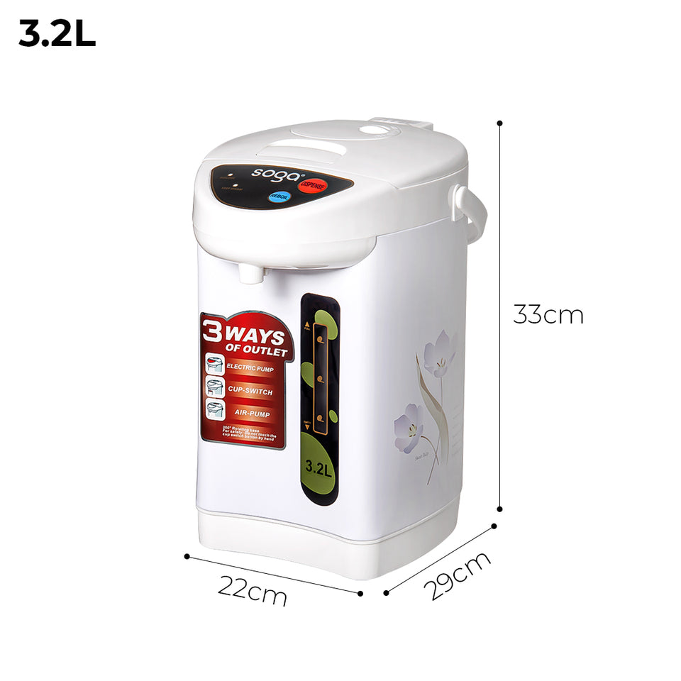 SOGA 2X 3.2L White Electric Kettle Water Boiler 3 Dispensing Modes Keep Warm