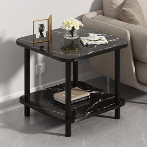 SOGA 60cm Black Stone-Patterned Table – Modern Round Design with Black Metal Legs