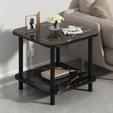 SOGA 60cm Black Stone-Patterned Table – Modern Round Design with Black Metal Legs