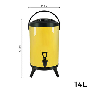 SOGA 14L Stainless Steel Insulated Milk Tea Barrel Hot and Cold Beverage Dispenser Container with Faucet Yellow