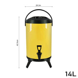 SOGA 14L Stainless Steel Insulated Milk Tea Barrel Hot and Cold Beverage Dispenser Container with Faucet Yellow