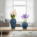 SOGA Home & Living Bundle – Blue with White Mini Floral Ceramic Vases for Elegant Home Decor