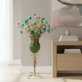SOGA 85cm Green Glass Tall Floor Vase and 12pcs Blue Artificial Fake Flower Set