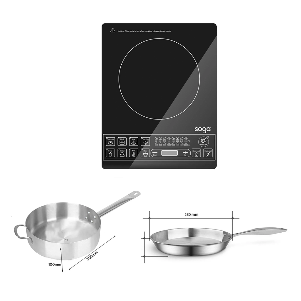 SOGA Kitchenware Bundle – Smart Induction Cooktop, 30cm Saucepan & 28cm Fry Pan