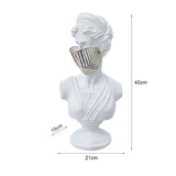SOGA 40cm White Classical Bust Sculpture Resin with Gold Striped Mask for Modern Home Decor