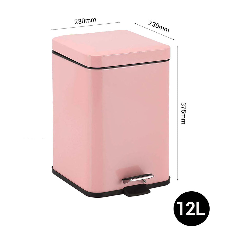 SOGA 2X Foot Pedal Stainless Steel Rubbish Recycling Garbage Waste Trash Bin Square 12L Pink