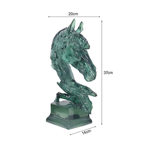 SOGA 37cm Green Horse Head Resin Sculpture Flowing Mane Design Modern Art for Home Decor