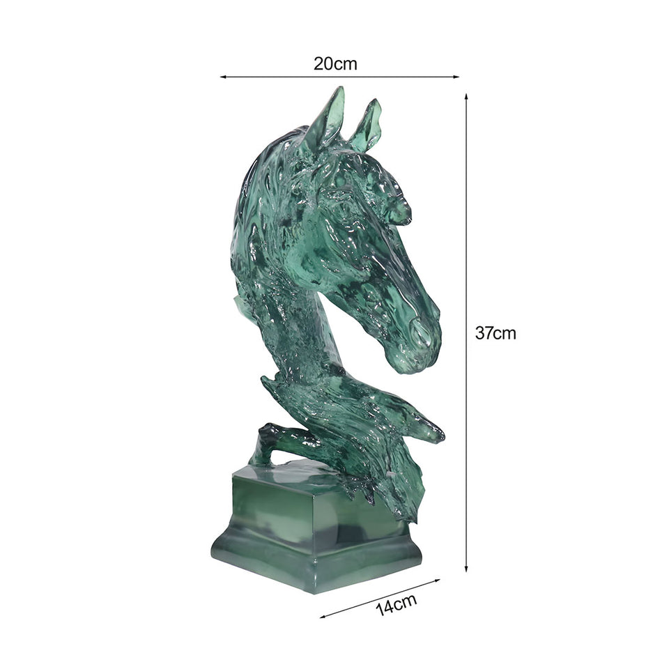 SOGA 37cm Green Horse Head Resin Sculpture Flowing Mane Design Modern Art for Home Decor