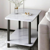 SOGA 70cm White Stone-Patterned Table – Modern Round Design with Black Metal Legs