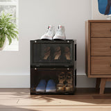 SOGA 2X 2 Tier Black Portable Shoe Organiser Sneaker Footwear Folding Plastic Bin Stackable Storage Box with Magnetic Door